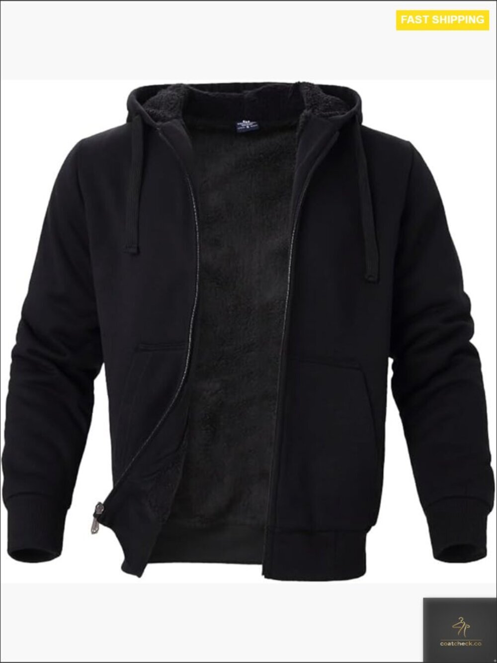 Heavyweight Sherpa Lined Zip Up Fleece Hoodie Men Winter Jacket Plus Size